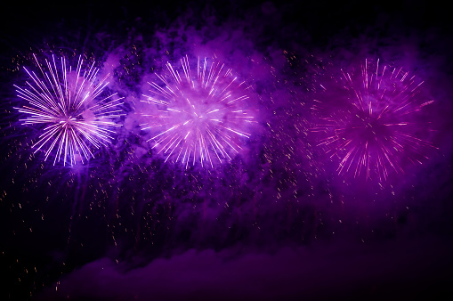 Beautiful purple fireworks on the night sky