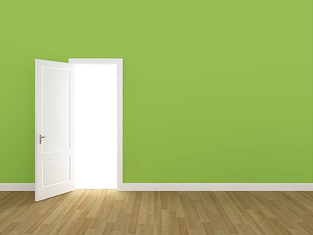 istock door open on lemon green wall ,3d 490129801