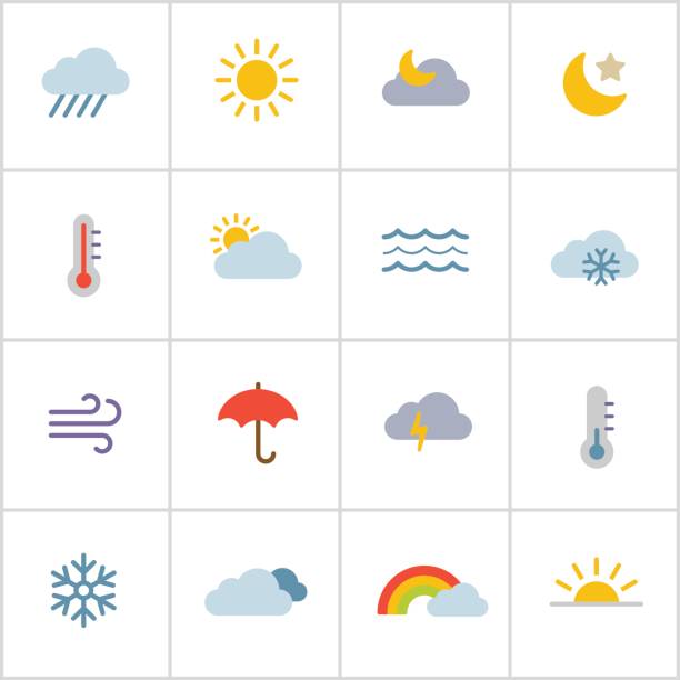 ilustraciones, imágenes clip art, dibujos animados e iconos de stock de weather icons — serie de polietileno - meteorología