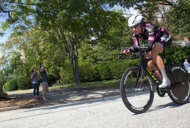 UCI Road World Championships Richmond, Virginia, United States- September 20, 2015: World class women riders cycle along Hermitage Road in Richmond, Virginia during time trials at the UCI Road World Championships, Sunday September 20, 2015. . uci road world championships stock pictures, royalty-free photos & images