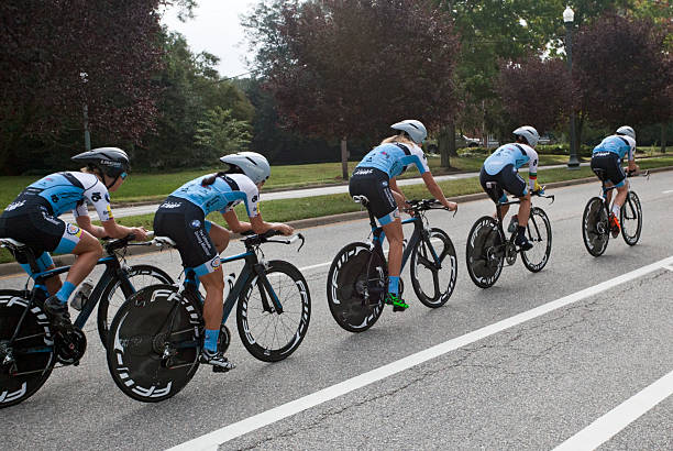 UCI Road World Championships Richmond, Virginia, United States- September 19, 2015: World class women riders wearing black and blue cycle up an incline on Hermitage Road in Richmond, Virginia during time trials at the UCI Road World Championships, Saturday September 29, 2015.15. uci road world championships stock pictures, royalty-free photos & images