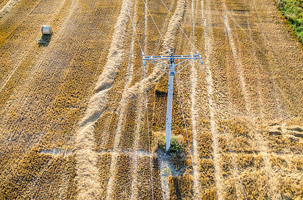 istock The powerlines on the wheat stubble 490130820