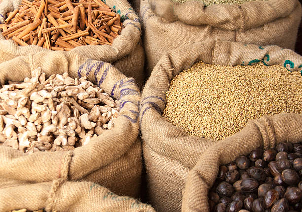istock Kerala, India: Burlap Bags Full of Spices (Nutmeg, Ginger, Cinnamon) 490132290