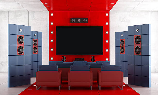istock Red and blue contemporary home theater 490132293