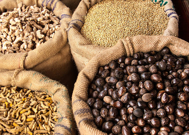 istock Kerala, India: Burlap Bags Full of Spices (Nutmeg, Ginger, Coriander) 490132334
