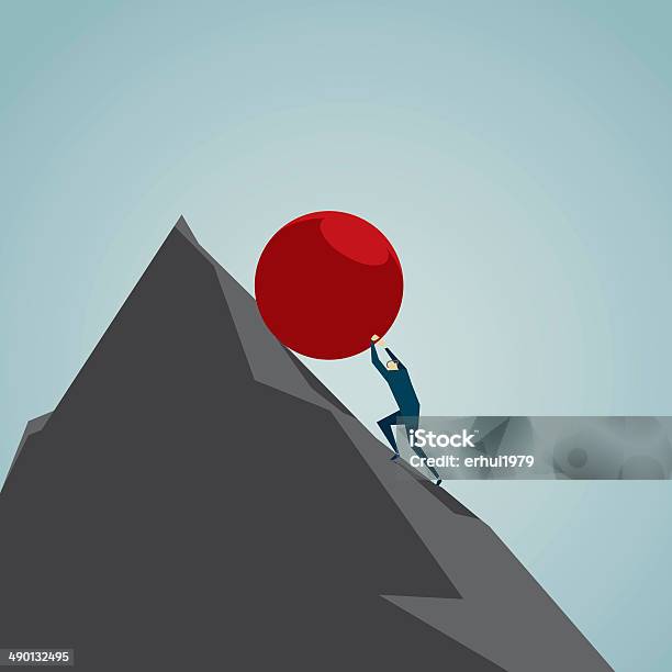 Conquering Adversity Stock Illustration - Download Image Now - Sisyphus, Persistence, Boulder - Rock