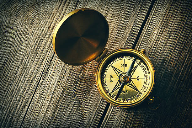 istock Antique compass over wooden background 490132776