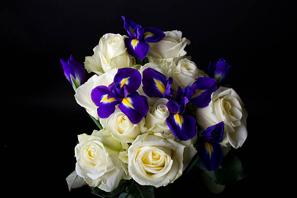 istock Bouquet of white roses with iris 490133178