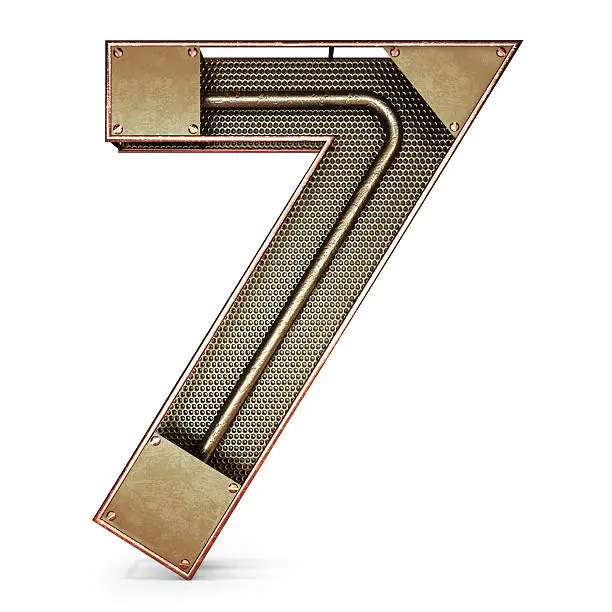 Photo of 3d number seven 7 symbol with rustic gold metal