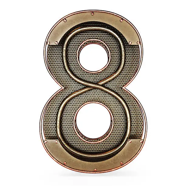 Photo of 3d number eight 8 symbol with rustic gold metal