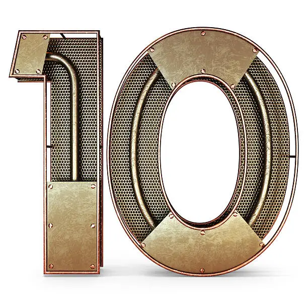 Photo of 3d number ten 10 symbol with rustic gold metal