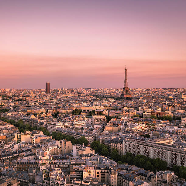 istock Sunset over Paris with Eiffel Tower, France 490134250