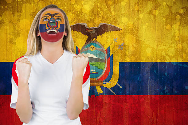 istock Excited ecuador fan in face paint cheering 490135503