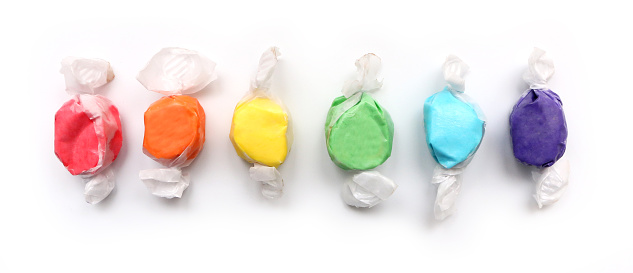 Saltwater taffy on a white background