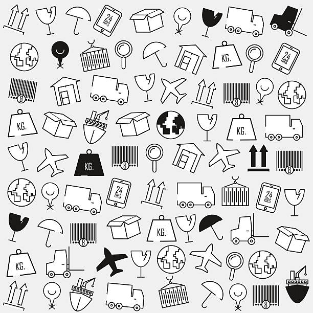 Line icons, Logistics icons, Logistics background, Modern infogr Line icons, Logistics icons, Logistics background, Modern infographic vector logo truck weigh station stock illustrations