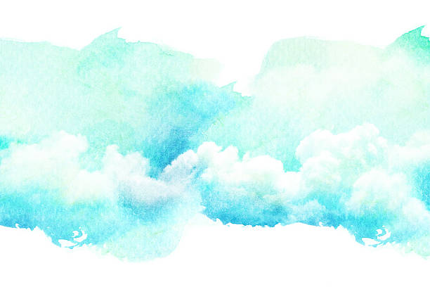 watercolor ilustração de nuvem. - white blue turquoise green - fotografias e filmes do acervo