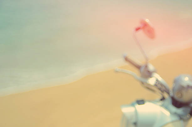 istock Blur motorcycle on sunset beach abstract background.Travel concept. 490140396
