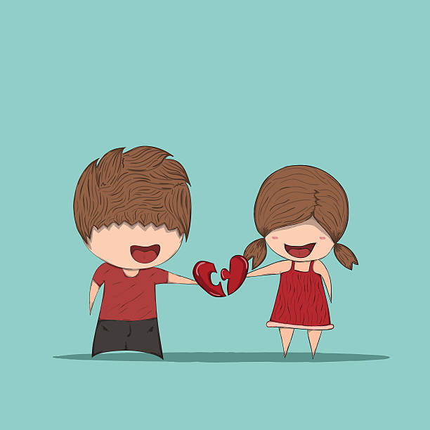 Cute Cartoon Boy And Girl Couple In Love Stock Illustration - Download  Image Now - 2015, Agricultural Field, Animal Heart - iStock