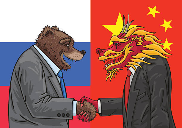 russische chinesische alliance. - dragon chinese dragon china chinese ethnicity stock-grafiken, -clipart, -cartoons und -symbole