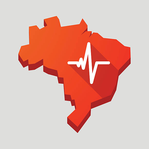 красный brazil map with a heart beat знак - human heart red vector illustration and painting stock illustrations