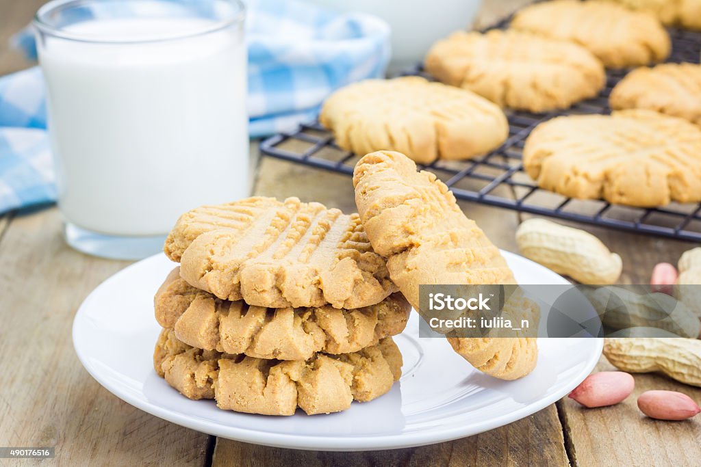 Freshly baked homemade peanut butter cookies on a cooling rack 2015 Stock Photo