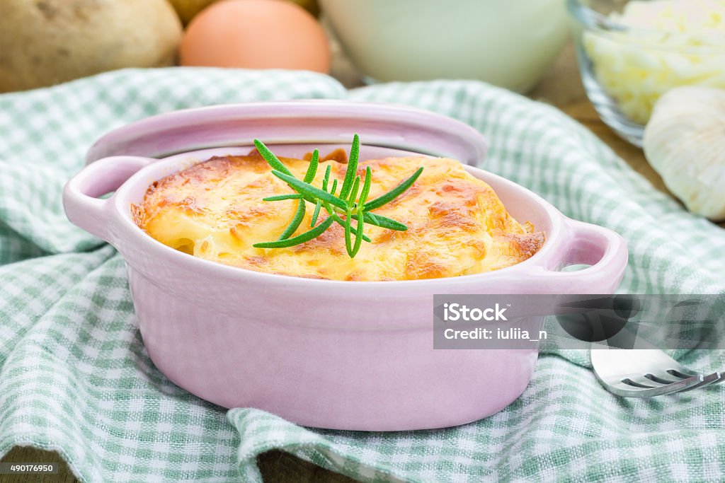 Potato gratin in ceramic mini cocotte Casserole Stock Photo