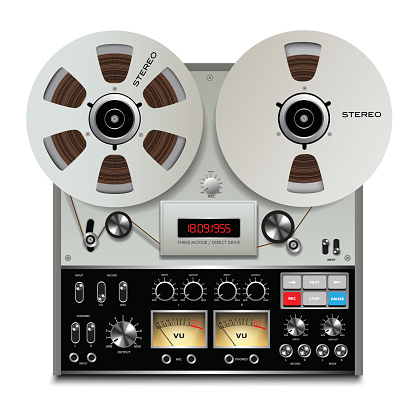 Analog stereo open reel tape deck recorder. Vector illustration