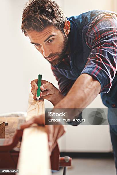 Measure Twice Cut Once Stock Photo - Download Image Now - Measuring, Construction Worker, Craftsperson