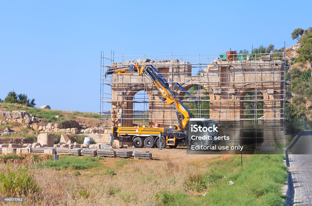 Restoration of ancient Patara Antalya, Turkey - September 9, 2015: Renovation works The Ancient Ruins Of Gelemiş & Patara in Antalya, Turkey. 2015 Stock Photo