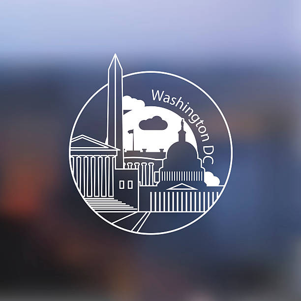 Linear round icon of Washington DC, USA Linear round icon of Washington DC, USA. Flat one line style. Line art Web logo on blurred background. washington dc stock illustrations
