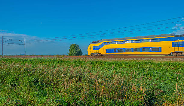 istock Train driving through nature in autumn 490182312