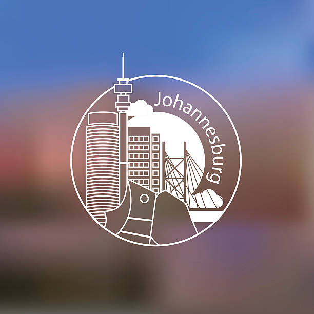 Linear round icon of Johannesburg, South Africa. Linear round icon of Johannesburg, South Africa. Flat one line style. Line art Web logo on blurred background. facade stock illustrations