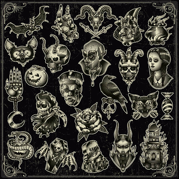 Halloween set Set of spooky halloween characters  Eps10  gradient satan goat stock illustrations