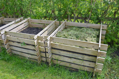Wooden euro pallets on the garden