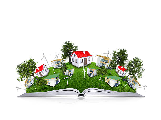 istock On the open book is grass, trees and houses 490200065