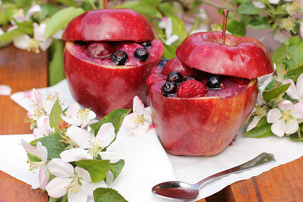 istock dessert in the garden. Inside apple jelly with fruit 490201637