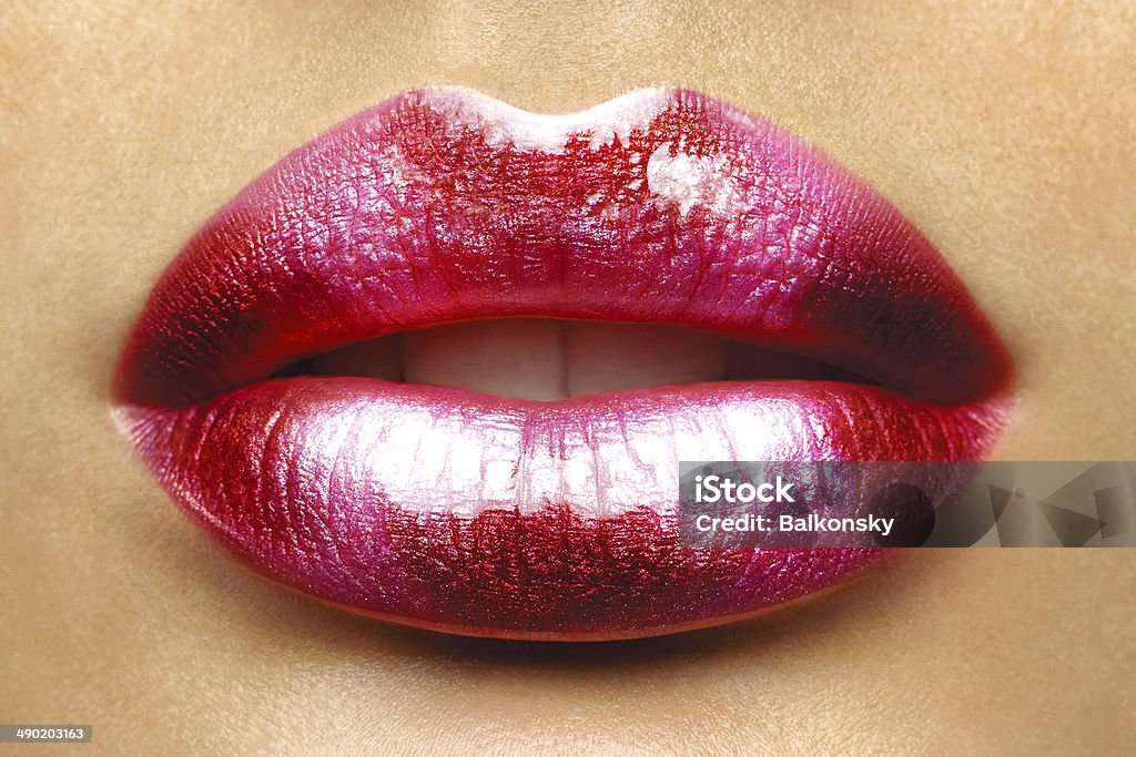 Sexy Lips. Beauty Red Lip Makeup Detail. Sexy Lips. Beauty Red Lip Makeup Detail. Beautiful Make-up Closeup. Sensual Open Mouth. lipstick or Lipgloss. Kiss. Beauty Model Woman's Face close-up Human Lips Stock Photo
