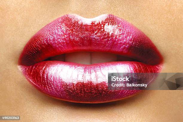 Sexy Lips Beauty Red Lip Makeup Detail Stock Photo - Download Image Now - Human Lips, Large, Voluptuous