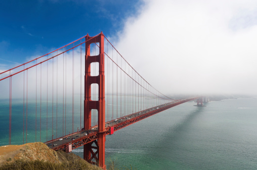 San Francisco, United States - November 26, 2022: A picture of the people and traffic on the Golden Gate Bridge.