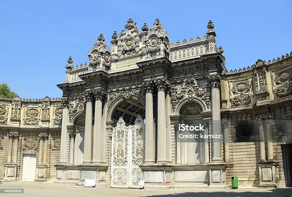 Dolmabahce Palace in Istanbul Dolmabahce Palace entrance (Gate of Sultan), Istanbul, Turkey Architecture Stock Photo