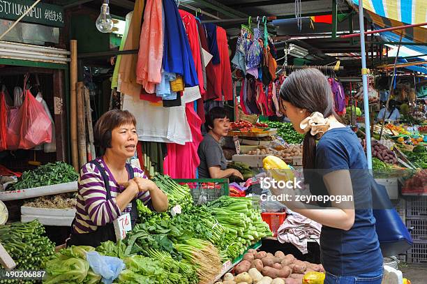 Colorful Fresh Food Market Stall Chinese Vendor Hong Kong Stock Photo - Download Image Now