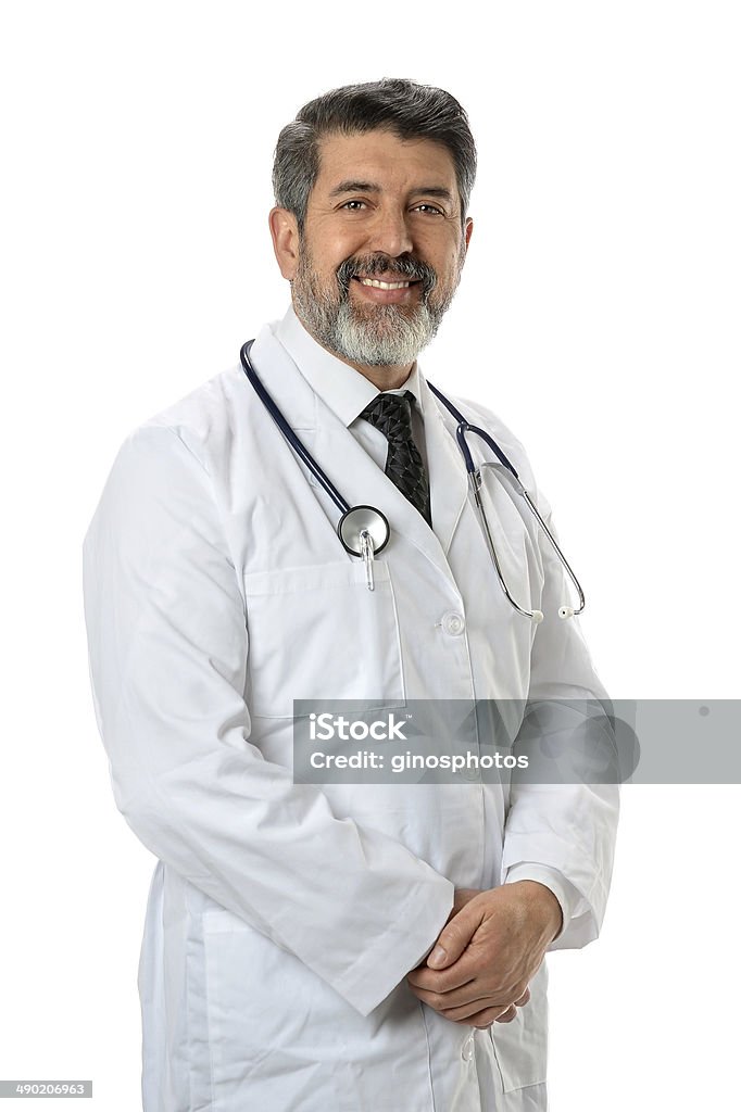 Hispanic Doctor Smiling Hispanic Doctor Smiling isolated over white background Adult Stock Photo