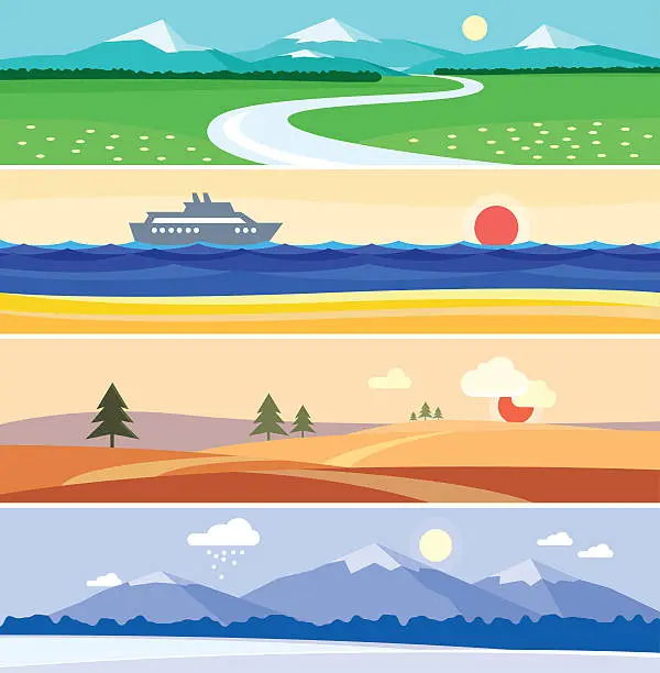 Vector illustration of Four seasons Landscapes panoramas