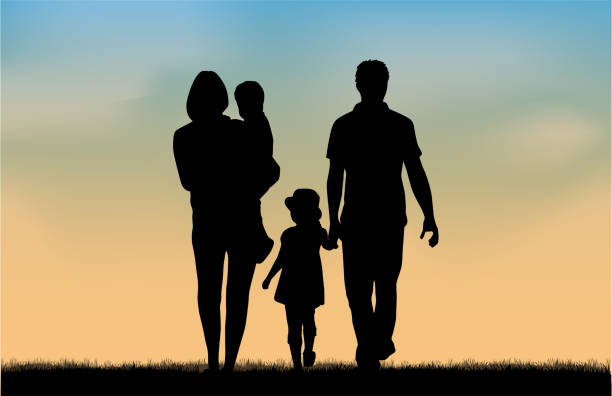 Family silhouettes in nature. Family silhouettes in nature. connection silhouettes stock illustrations