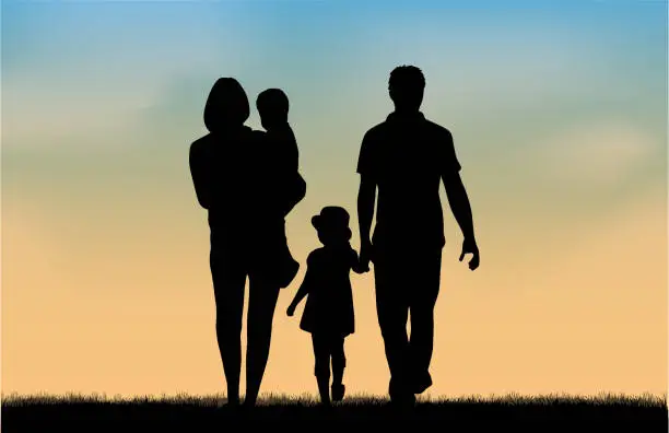 Vector illustration of Family silhouettes in nature.