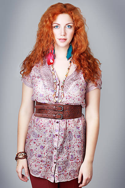 woman with red hair beautiful plus size girl with curly red hair and blue eyes big fat lips stock pictures, royalty-free photos & images