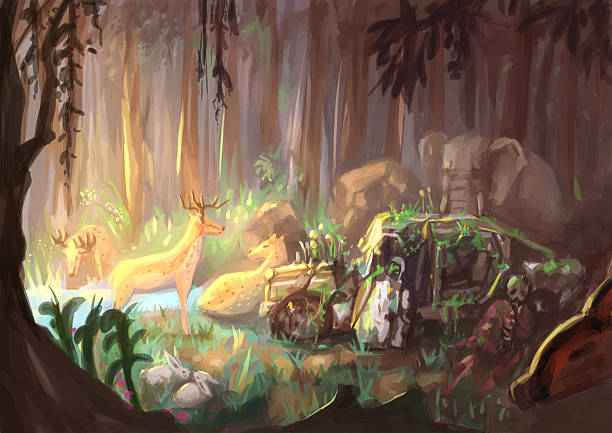 Digital Painting Art Jungle Animal Scene Stock Illustration - Download  Image Now - Forest, Painting - Art Product, Animal - iStock