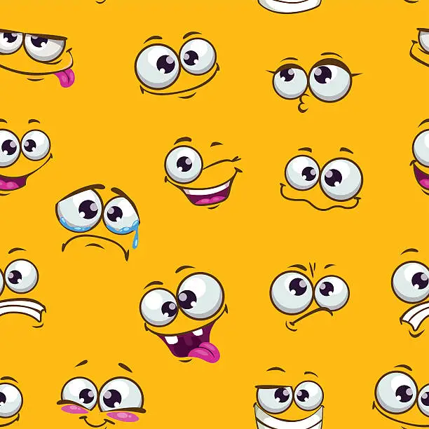 Vector illustration of Seamless pattern with funny cartoon faces