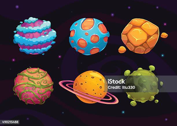 Set Of Cartoon Fantasy Planet Stock Illustration - Download Image Now - Alien, Outer Space, Planet - Space