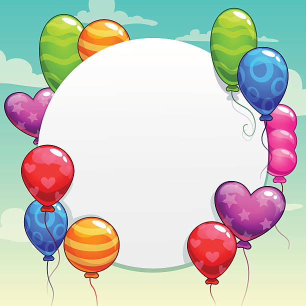illustrazioni stock, clip art, cartoni animati e icone di tendenza di fumetto di sfondo con palloncini colorati brillante - balloon moving up child flying